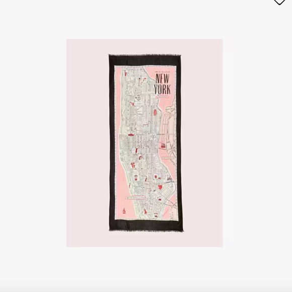 NWOT Kate Spade Black Pink White Map of New York 100% SILK - Picture 1 of 5